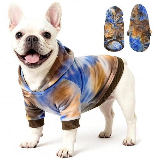 WOYYHO Tie Dye Dog Hoodie & Sweatshirt - Premium Velvet Soft Lightweight Pullover for Small Medium Dogs, Cozy Puppy Sweater for Chihuahua Dachshund, Multi Blue Browm M