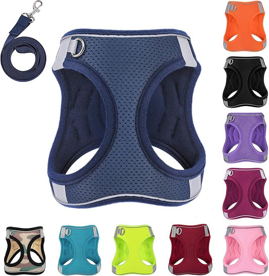 Dog Harness with Leash Set, No-Pull Step-in Reflective Pet Harness with 1 Leash Clips, Adjustable Soft Padded Easy Walk Dog Vest for Small Medium Large Dogs, Cats(Dark Blue, Small)