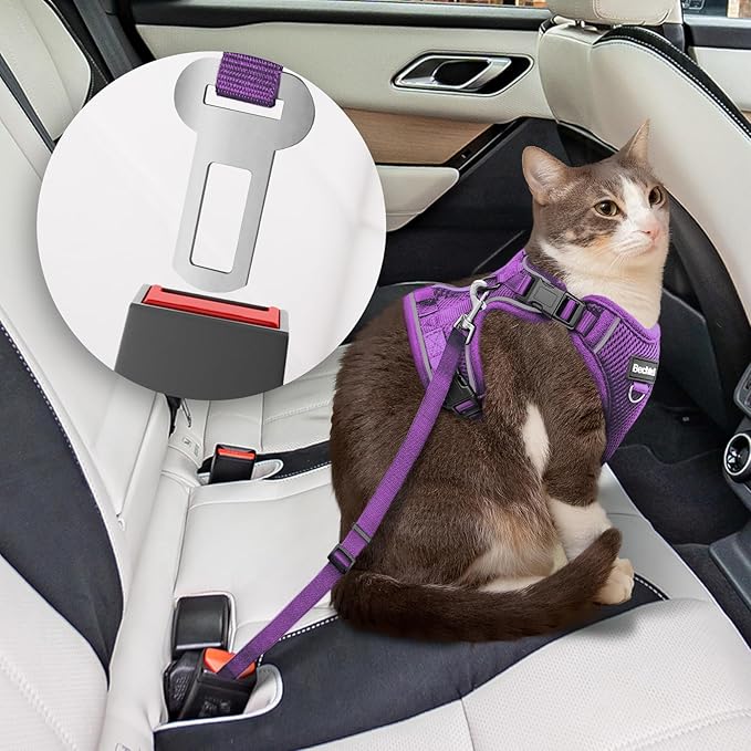 Cat Harness and Leash for Walking, The Upgrade Can be Adjusted in Four Directions and Breathable Cat Harness for Anti Escape That can be Fitted and Positioned, Reflective Strips Harness, Purple,M