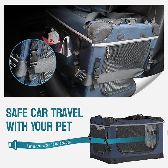 24-inch Foldable Cat Carrier with Removable Wheels – Large Pet Travel Carrier for Cats & Small Dogs, Breathable & Sturdy for Car Rides (Holds up to 44lbs)