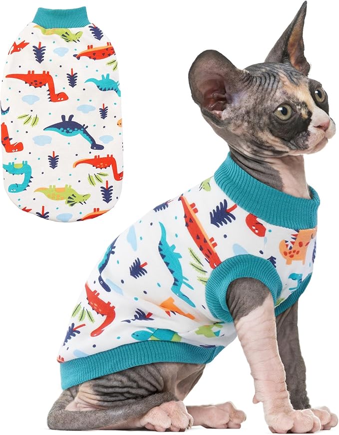 PUMYPOREITY Sphynx Cat Clothes: Soft, Stretchy Pullover Pajamas & Turtleneck for Hairless Cats, Blue