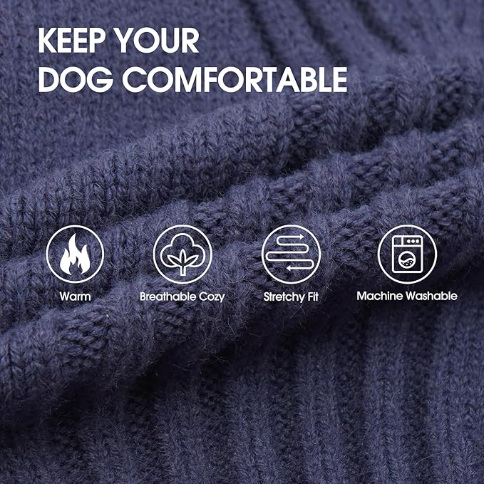 IECOii Extra Large Dog Sweater 4XL,Thermal Warm Dog Sweaters for Giant Breed Dogs,Turtleneck Knitted Knitwear for Pet Winter,Stretchy&Easy On Doggy Sweatshirt for Doberman,Great Dane(Blue,XXXXL)