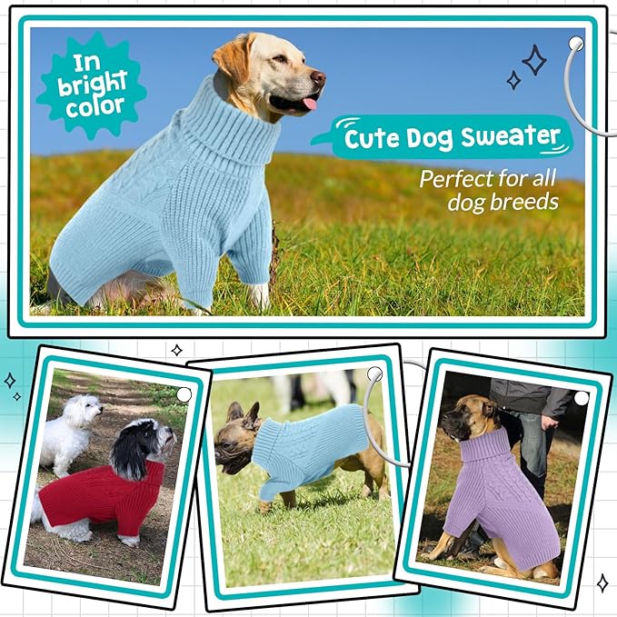 Queenmore Puppy Sweater - Warm Winter Dog Sweater for Small/Medium Dogs, Long Sleeves Turtleneck, Blue, XS