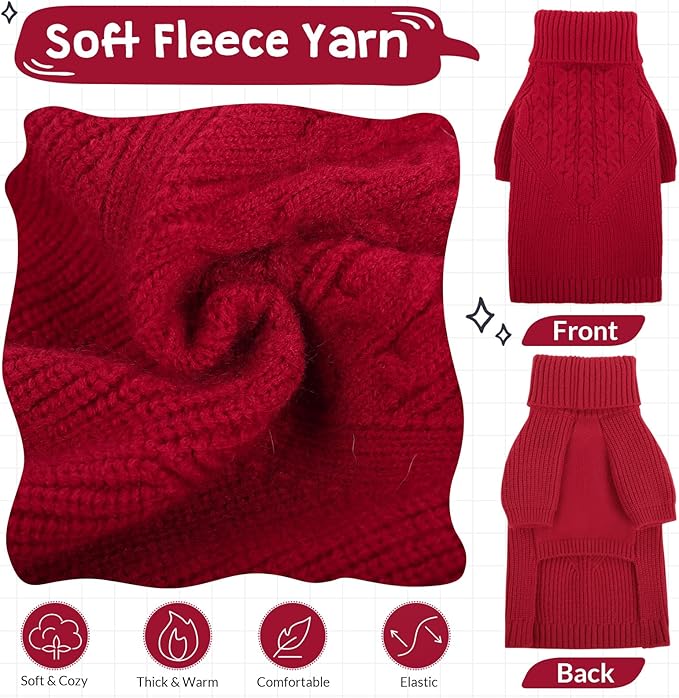 Queenmore Dog Sweater, Puppy Sweater for Small Dogs,Warm Winter Fall Dog Sweaters for Dog Girls Boys, Solid Turtleneck Knit Sweater for Large Medium Dogs,Long Sleeves Christmas Dog Sweater Red,XS