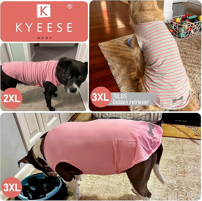 KYEESE 2Pack Dog Shirts Striped T Shirt for Large Dogs Lightweight Clothes Sleeveless Vest Cotton Tank Top, XXX-Large,Dark Blue+Striped
