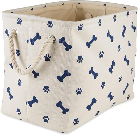 Bone Dry Pet Storage Collection Paw and Bone Print, Small Rectangle, 14x8x9", Nautical Blue