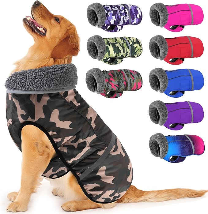 Dogcheer Warm Dog Coat, Waterproof Dog Jacket Christmas Puppy Winter Coat with Buckle, Reflective Adjustable Pet Snow Jacket Fleece Sweater for Small Medium Large Dogs - Dusty Pink Camo, S