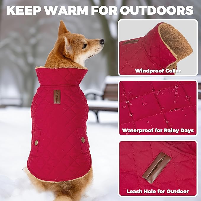 Dog Winter Coat, Waterproof Warm Dog Jackets for Large Dogs Boy, Adjustable Pet Vest Windproof Cold Weather Clothes Dogs Snowsuit with Leash Hole, Red XX-Large