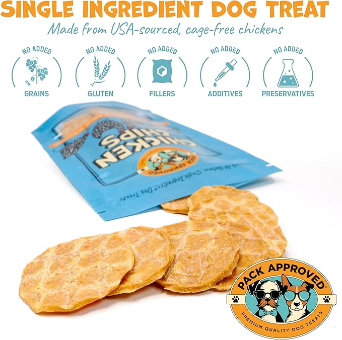 Chicken Chips - Crunchy, Single Ingredient Dog Treat -100% All Natural Chicken Breast - 4oz (Pack of 2)