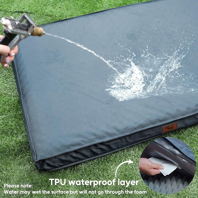 Outdoor All Weather XL Dog Bed, Waterproof Pet Bed for Extra Large Dogs, Orthopedic Egg Crate Foam with Removable Washable Oxford Cooling Cover, 44x32 Inch, Blue
