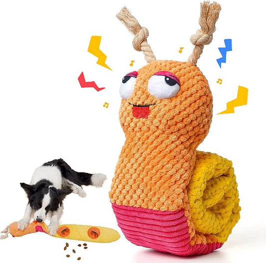Dog Enrichment Toys - Dog Puzzles Squeaky Treat Dispensing Crinkle Plush Snuffle Toys - Treat Toy for Small Medium Large Breed Puppy, Snail