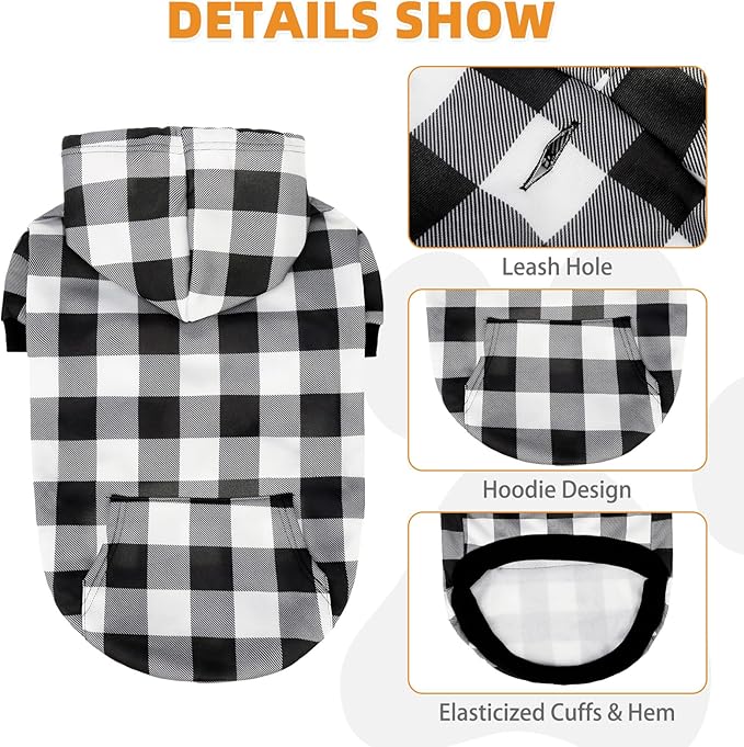 KOOLTAIL Plaid Dog Hoodie Pet Clothes Sweater with Hat and Pocket for Small Medium Large Size Dogs, Soft Winter Warm Dog Cold Weather Coat, Fleece Fall Dog Hooded Sweatshirt for Puppy Cats, White XXL