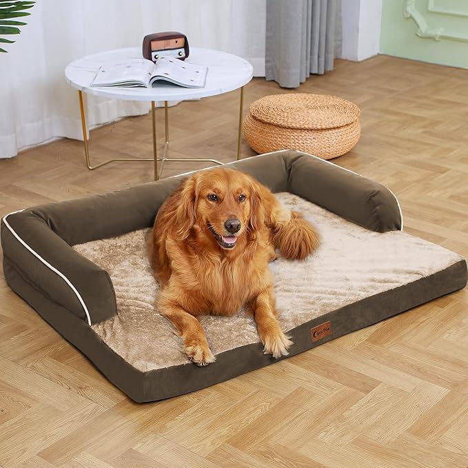 Orthopedic XXL Dog Beds, Waterproof Egg Crate Foam Big Pet Bed for All Breed Sized Dogs 53x42Inch, Washable Extra Large Dog Couch Bed with Removable Cover and Non-Slip Bottom, Brown