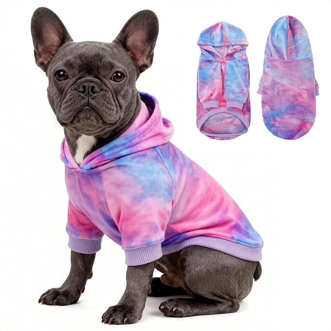 WOYYHO Premium Velvet Tie Dye Dog Hoodie & Sweatshirt - Soft Lightweight Pullover Dog Sweater for Small Medium Dogs, Cozy Dogs Sweater for Chihuahua Dachshund Multi Pink Purple S