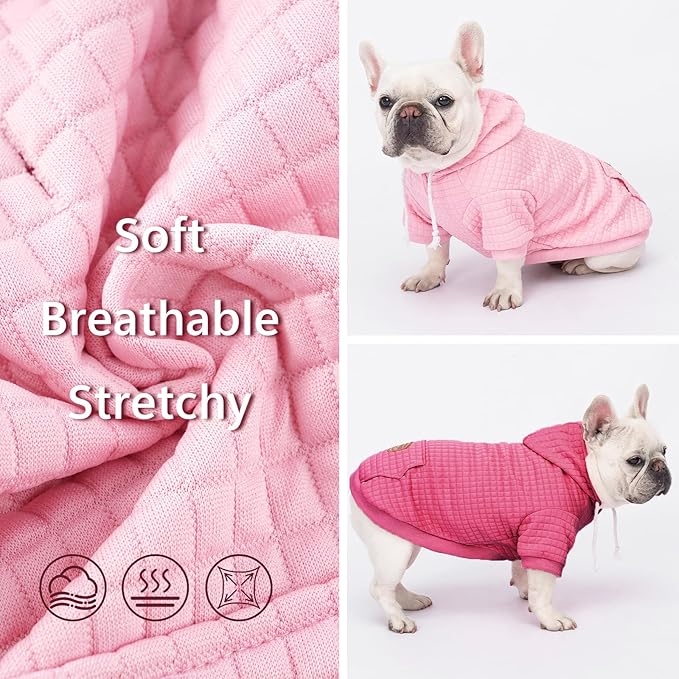 2 Pack Dog Hoodie Sweaters for Small Medium Dogs Warm Dog Clothes for Large Dogs Soft Waffle-Like Laminated Sweatshirt Bulldog (Pink+Rose, XS (Back: 10",Chest: 13", Neck: 9"))