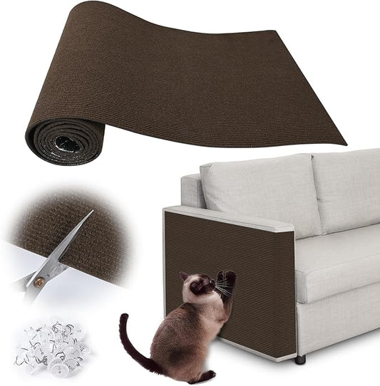 Cat Scratch Furniture Protector - 158" x 17" Trimmable Self-Adhesive Cats Claws Scratch Pads, DIY Cat Climbing Couch Protector for Scratch Post Cat Tree Replacement Indoor (Brown)