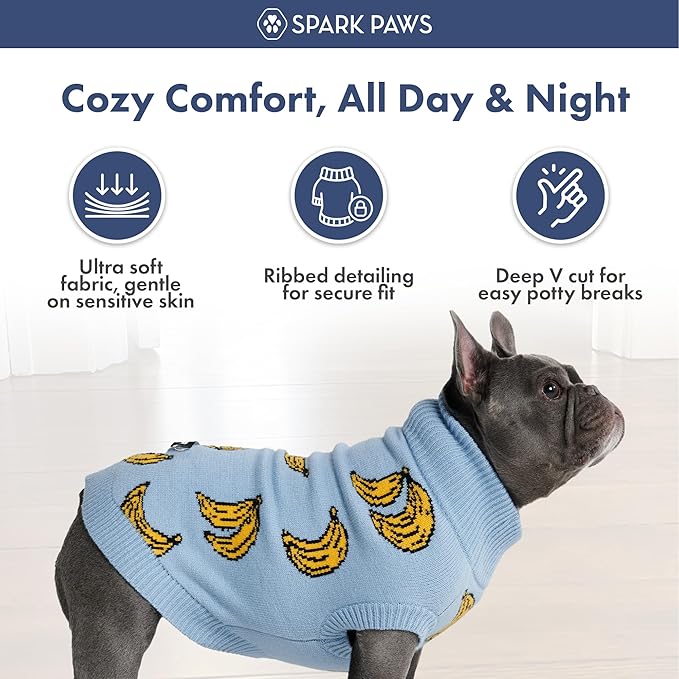 Spark Paws Knit Dog Sweater – Ultra Soft Warm Winter Dog Sweater for Small, Medium & Large Dogs – Stretch Fit Pet Sweater for French Bulldog, Pitbull, Girl & Boy Dogs Jacket, (Banana,3XL)