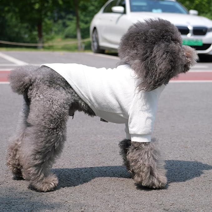 Lovelonglong Ribbed Dog T-Shirt Cotton Knitted Dog Sweaters for All Season Pet T-Shirts for Large Medium Small Dogs Off White XS