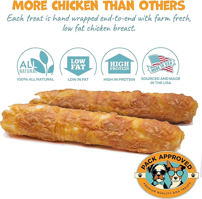 Chicken Wrapped Rawhide Beef Sticks - Long Lasting Chews for Aggressive Chewers - Treats for Large Dogs - XL (Pack of 4)