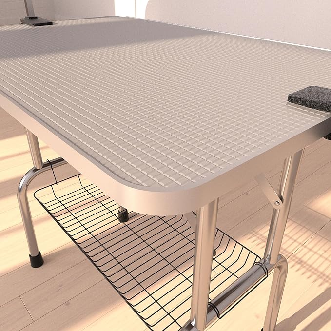 42" Dog Grooming Table Foldable Pet Grooming Tables with Adjustable Arm Noose Storage Mesh Tray Maximum Capacity Up to 330lbs Silver Gray