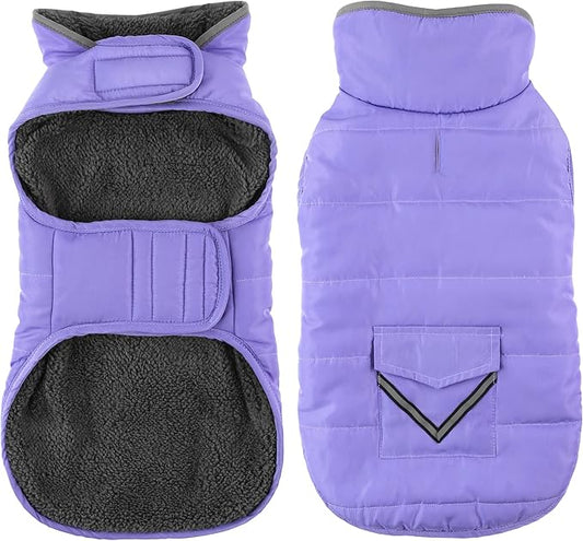Dog Coat, Waterproof Dog Winter Jacket with Pocket, Reflective Adjustable Pet Snow Vest, Warm Cozy Fleece Sweater for Small Medium Extra Large Dogs - Light Purple, M
