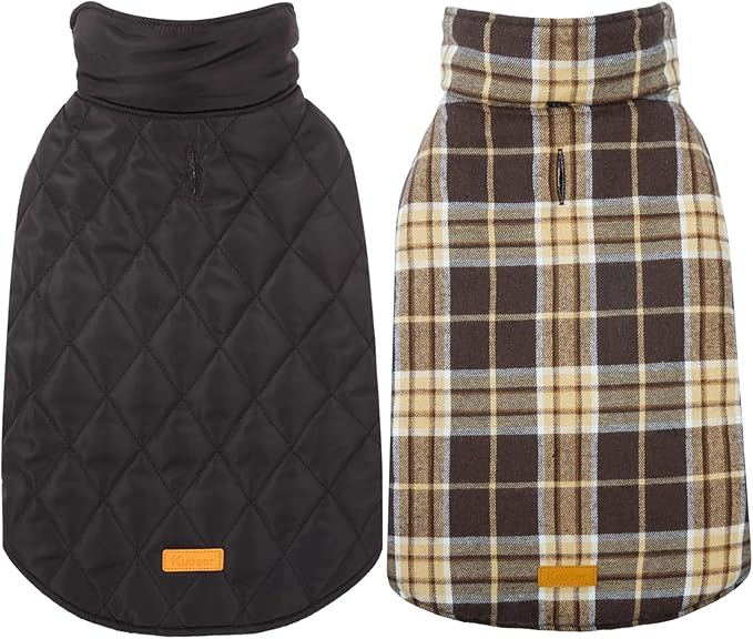 Kuoser Waterproof Dog Coat, Reversible Dog Jacket for Medium Dogs, Adjustable Durable Doggie Winter Coat Warm Puppy Cold Weather Apparel from Small to Large Breed, New Brown M