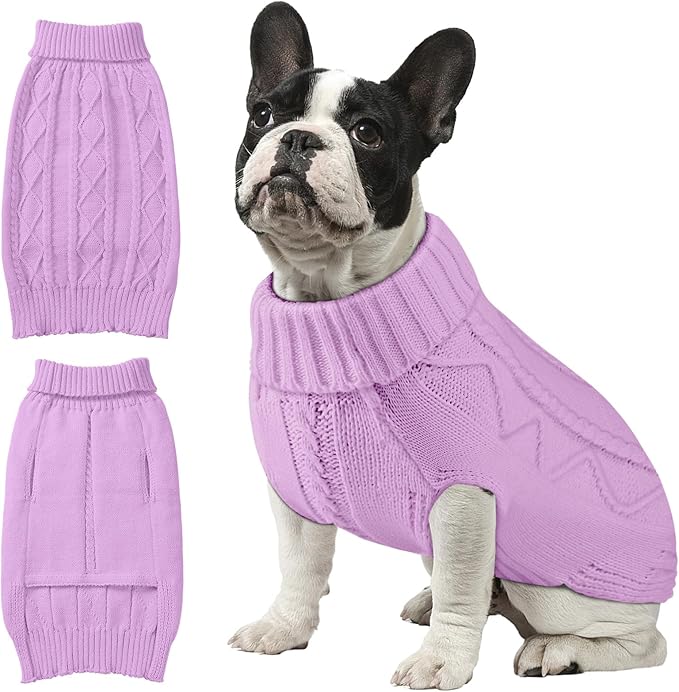 Dog Sweaters for Small Medium Large Dogs Girl, Soft Warm Turtleneck Pup Dogs Shirt, Double Knitting Collar for Outdoor Playing, Warm Dog Clothes (XS,Purple)