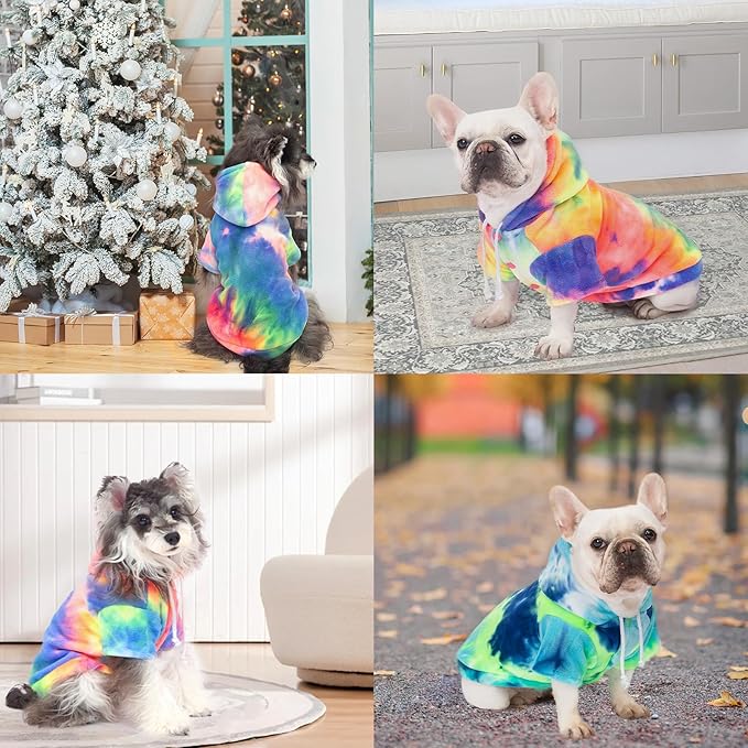 Dog Hoodie Tie Dye Dog Sweatshirt Chic Winter Clothes Ultra-Soft Warm Sweaters for Small Medium Dogs Fashion Pet Clothes for Dogs (Blue/Yellow/Green, X-Large)