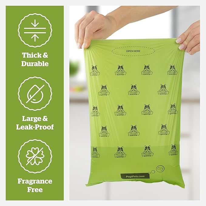 Pogi’s Dog Poop Bag Dispenser – Holder with Metal Carabiner for Leashes, Includes 15 Fresh Scented Bags