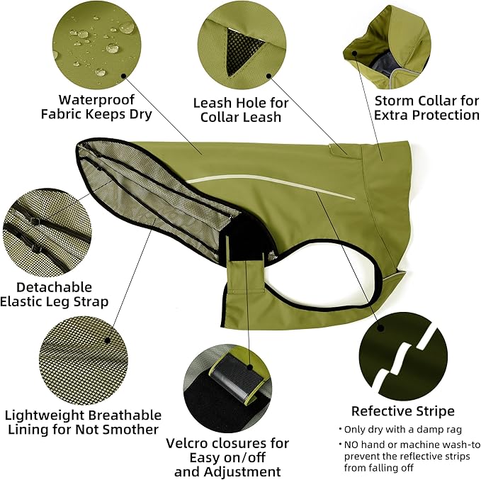 Mile High Life Dog Raincoat, Adjustable Waterproof Reflective Rain Jacket for Small Medium Large Dogs, Lightweight Breathable Pet Rain Coat with Leash Hole(Lime Yellow,M Chest 26-32")