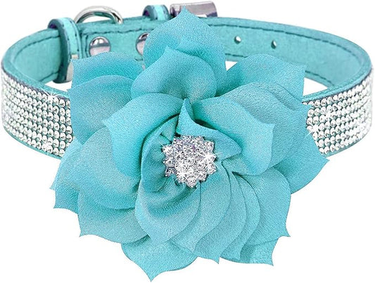 Serijoars Small Dog Collar with Rhinestone Crystal Diamond Colorful Bling Girl Puppy Cat Collars (S, Light Blue6)