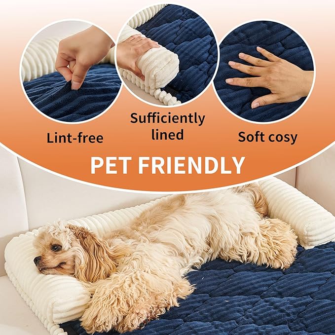 HAOMAIJIA Dog Couch Bed for Small Dogs, Non Slip Pet Couch Covers for Sofa Thick Soft Washable Dog Couch Cover Protector All Seasons Universal Dogs and Cats Bed Mat (Navy Blue, Small)