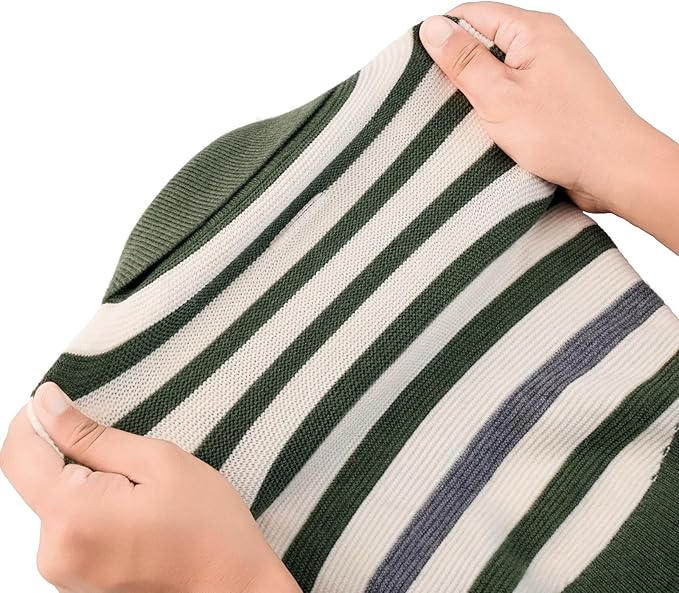 Small Dog Sweater, Knitted Striped Pullover Dog Clothes for Cold Weather, Thick Warm Cozy Stretchy Sweater for Chihuahua, Bulldog, Dachshund, Pug(Green & White Strip, XXL)