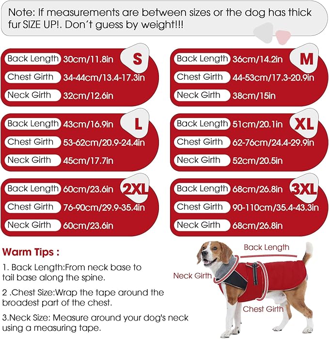 Nanaki Dog Coat Jacket for Large Dogs Winter Waterproof, Warm Fleece Lining Furry Collar Large Dog Jacket with Leash Hole, Reflective Cold Weather Pet Jacket Outdoor Walking Hunting,Easy On Red 3XL
