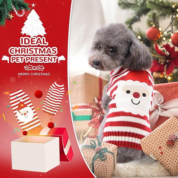 PETCARE Santa Dog Sweater Christmas Funny Cute Red Striped Cat Sweater Vest Pet Holiday Dog Clothes Puppy Sweaters for Small Medium Large Dogs Cats Fall Winter Outfits Xmas Dogs Costume,Medium