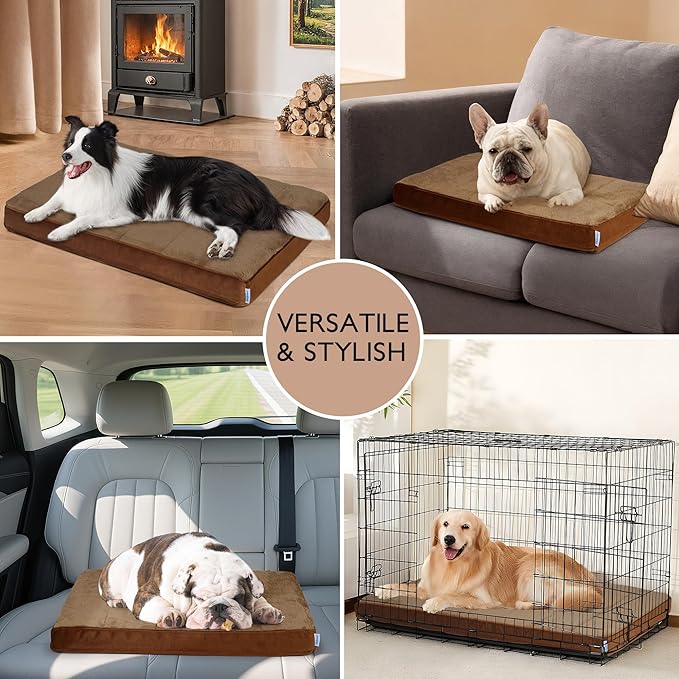 Dog Bed for X Large Dog - Orthopedic Pet Beds with Memory Foam, Waterproof Removable Washable Cover with Non-Slip Bottom, Khaki, 41" L x 27" W x 3" H
