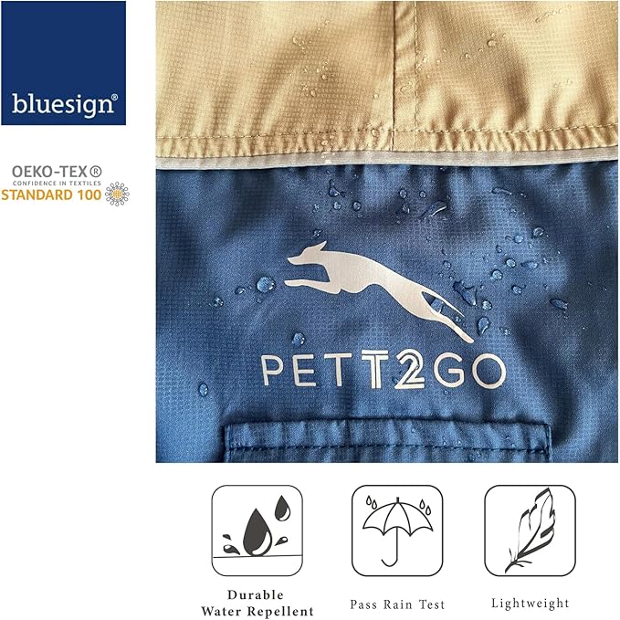 Dog Lightweight Windbreaker, Pet Outdoor Sports Jacket, 0.5 lbs,3 in One, Hooded, Easy on/Off with Collar and Harness, Reflective Piping, Packable, Dog Hiking/Camping, Navy Blue (Large)