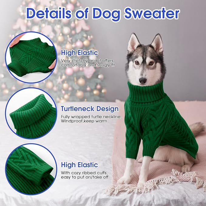 ASENKU XL Dog Sweater, Dog Sweaters for Extra Large Dogs,Pet Sweatshirt Apparel Turtleneck Pullover Winter Pitbull, Labrador Retriever(Dark Green, X-Large)