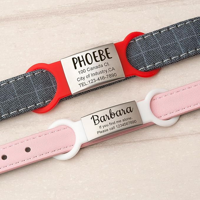 Anavia Slide On Silent Pet ID Tags, S/M/L/XL Personalized Multi-Color Silicone Band Cat Dog Name Tags, Customized Engraved Stainless Steel, Chew-Proof Quiet Dog Collar Tags (Red, X-Large)