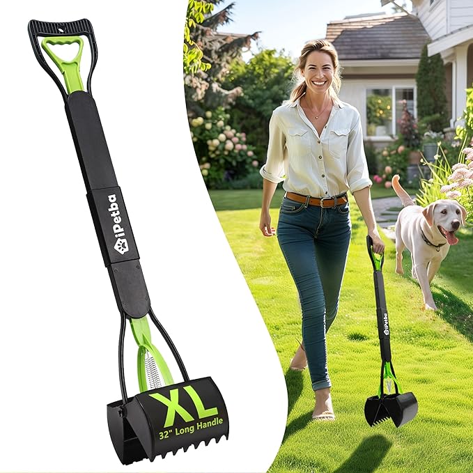 Large Dog Pooper Scooper for Yard - 32" Long Handle, No Bending, Grass-Friendly, Easy to Clean, Durable & Sturdy