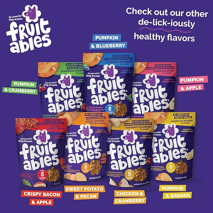 Fruitables Baked Dog Treats, Healthy Pumpkin Treat for Dogs, Low Calorie & Delicious, Free of Wheat, Corn and Soy, Made in The USA, Pumpkin and Apple Flavor, 20oz