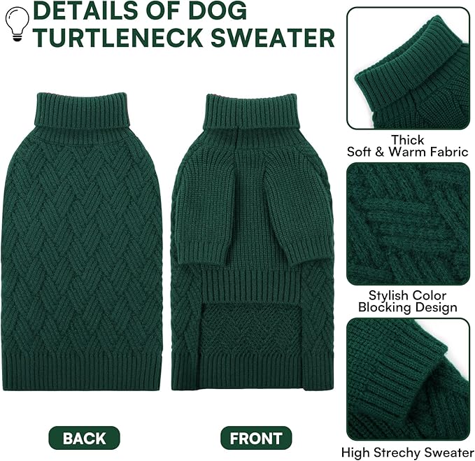 KOESON XXL Dog Sweater for Large Dogs, Extra Large Dog Christmas Sweater, Thick Warm Xmas Sweaters for Big Dogs, Pet Winter Apparel for Labrador, Golden Retriever, Doberman, Pitbull, Green, XXLarge