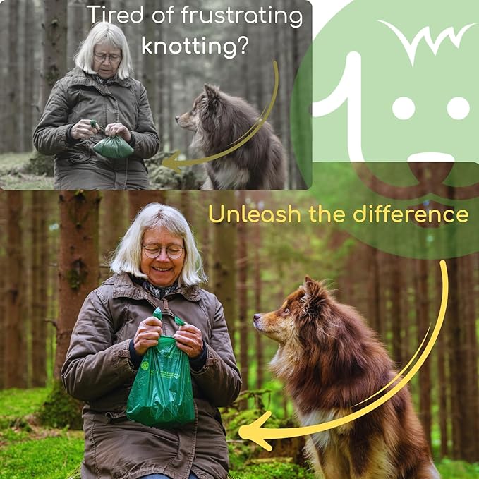 Woofpanion Improved Dog Poop Bags - Extra Strong Leak Proof Waste Bags Made from Recycled Plastic Unscented Refill Rolls for Easy Cleanup 8 rolls | 120 bags