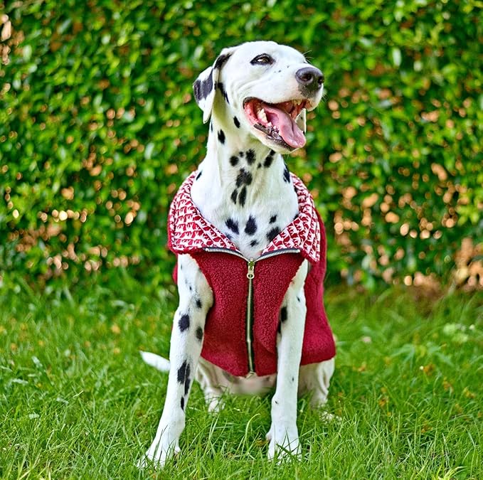 Tuff Pupper Reversible Fleece Sweater Vest for Dogs | Lightweight Comfortable Insulated Jacket | Front Zip Closure | Machine Washable | Built-in Leash Hole | Sizes for All Breeds (Small, Red)