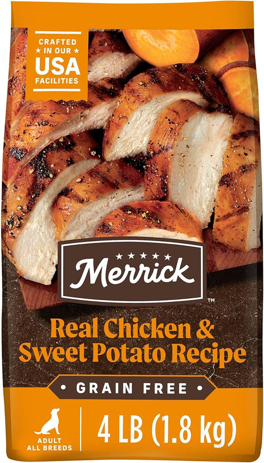 Merrick Premium Grain Free Dry Adult Dog Food, Wholesome And Natural Kibble With Real Chicken And Sweet Potato - 4.0 lb. Bag