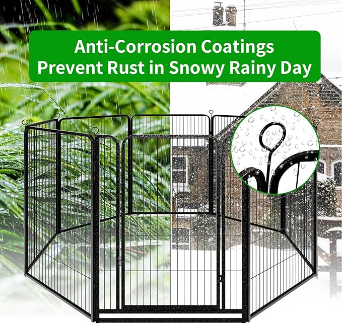 Dog Playpen Outdoor Extra Wide 16 Piece Panels Heavy Duty Dog Fence 47" Height Anti-Rust with Doors Portable for RV Camping Yard, Total 42FT, 140 Sq.ft, Snowy Black