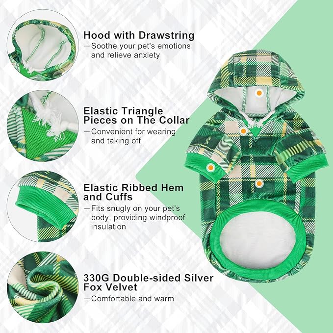 BEAUTYZOO Dog Hoodie Sweaters for Small Medium Large Size Dogs Girls Boys- Premium Quality, Ultra Soft, Superior Comfort Fit, Fleece Lined Hooded Sweatshirt- Cold Weather Pet Clothes Winter Coat,Plaid