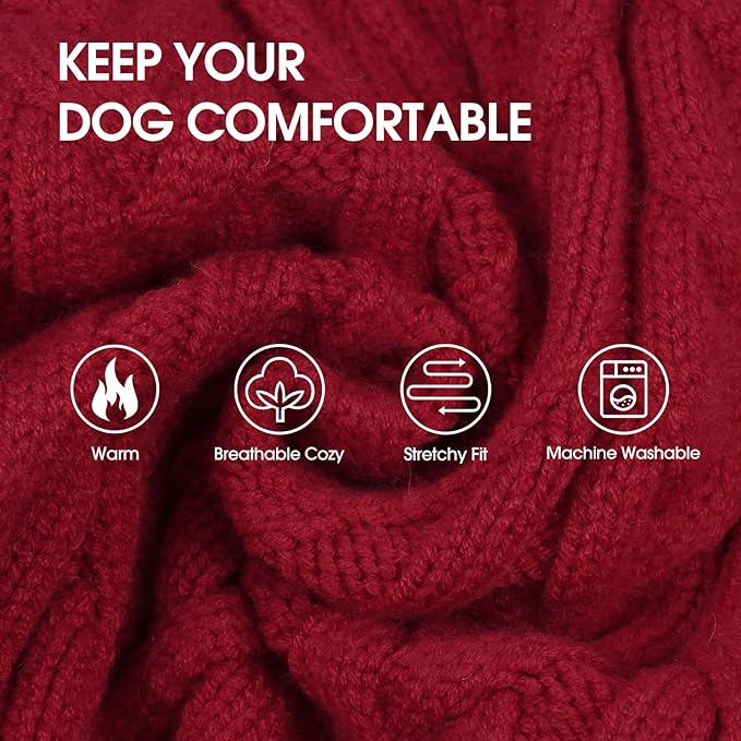 IECOii Girl Dog Sweater Dress - Cable Knit Dog Sweater for Small Dogs Girl - Red,Medium, Turtleneck Pullover Sweaters with Tartan Plaid Skirt, Adorable Warm Dog Knitted Dress for Christmas