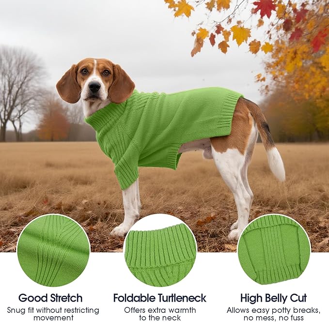 IECOii Dog Sweaters For Medium Dogs Girl Boy,Holiday Knit Doggy Sweatshirt with Sleeve,Turtleneck Thick Warm Dog Sweaters for Winter,Pullover Knitwear for French Bulldog,Boston Terrier (Grass green,L)