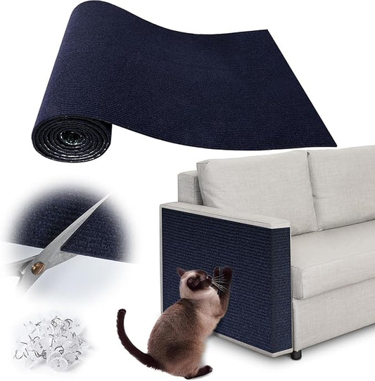 Cat Scratch Furniture Protector - 100" x 17" Trimmable Self-Adhesive Cats Claws Scratch Pads, DIY Cat Climbing Couch Protector for Scratch Post Cat Tree Replacement Indoor (Dark Blue)